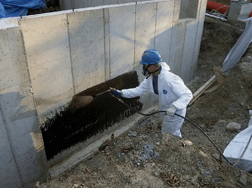 Professional waterproofing the exterior walls of the basement in Tampa, FL