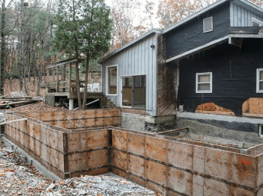 Prepared site with foundation forms for home remodeling and addition project in Tampa, FL